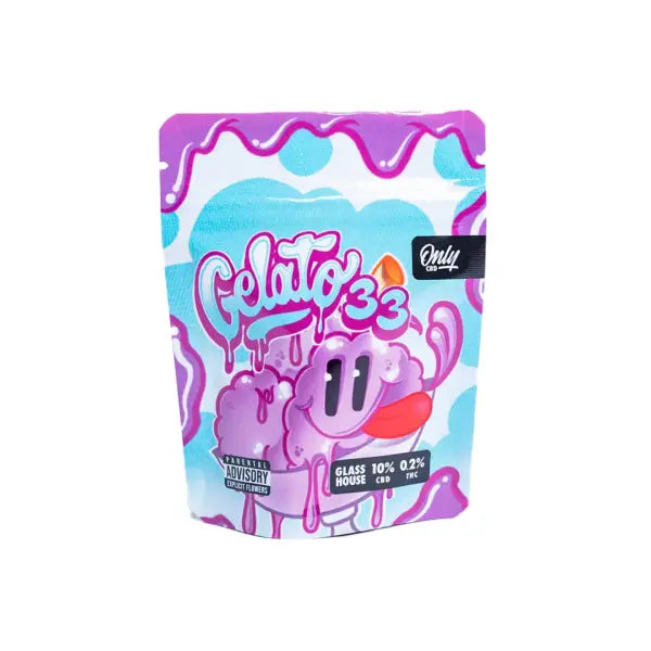 OnlyCBDFans Gelato 33 CBD – Flores Glass House (≤10% CBD | <0,3% THC) – 1g / 3,5g / 5g / 10g / 25g / 50g / 100g