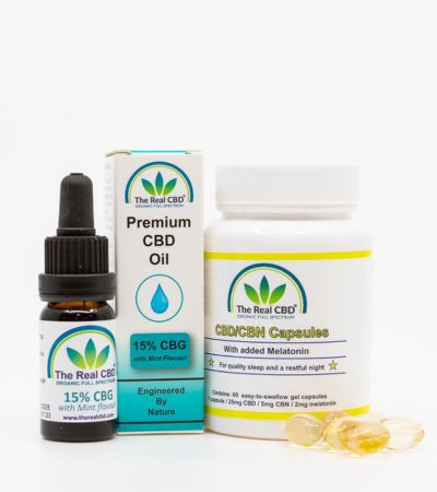 The Real CBD Pack Antiansiedad – Aceite 15% CBG (10 ml) + 60 cápsulas 25 mg CBD/10 mg CBN con melatonina | THC 0,0–≤0,2%