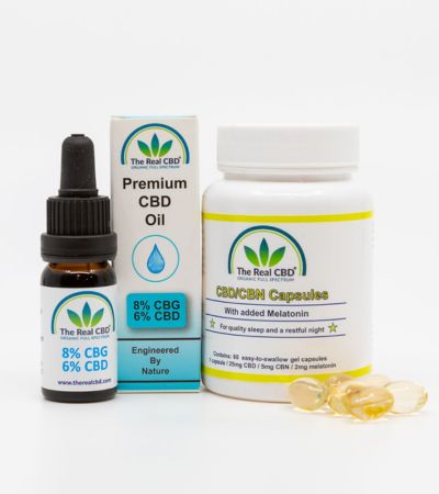 The Real CBD Pack Antiestrés – CBG/CBD Oil 10 ml (800 mg CBG + 600 mg CBD) + 60 cápsulas 25 mg CBD & 10 mg CBN con melatonina | ≤0,2% THC