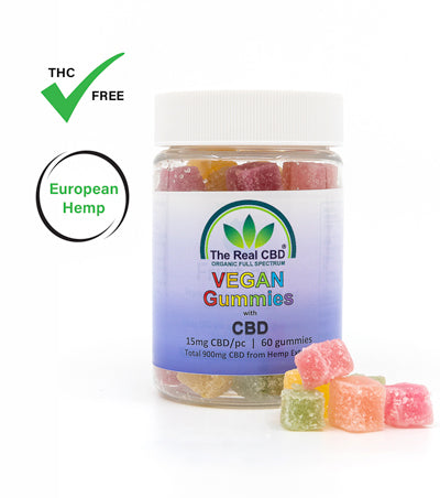 The Real CBD Gominolas veganas 15 mg CBD – 60 uds (900 mg totales) | THC 0,0% | Sabores frutales