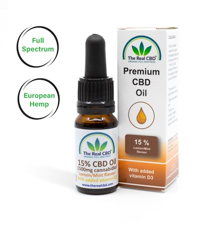 The Real CBD Aceite CBD 15% con Vitamina D3 (sabor limón/menta) – 10 ml | Full Spectrum en MCT | ≈7,5 mg/gota